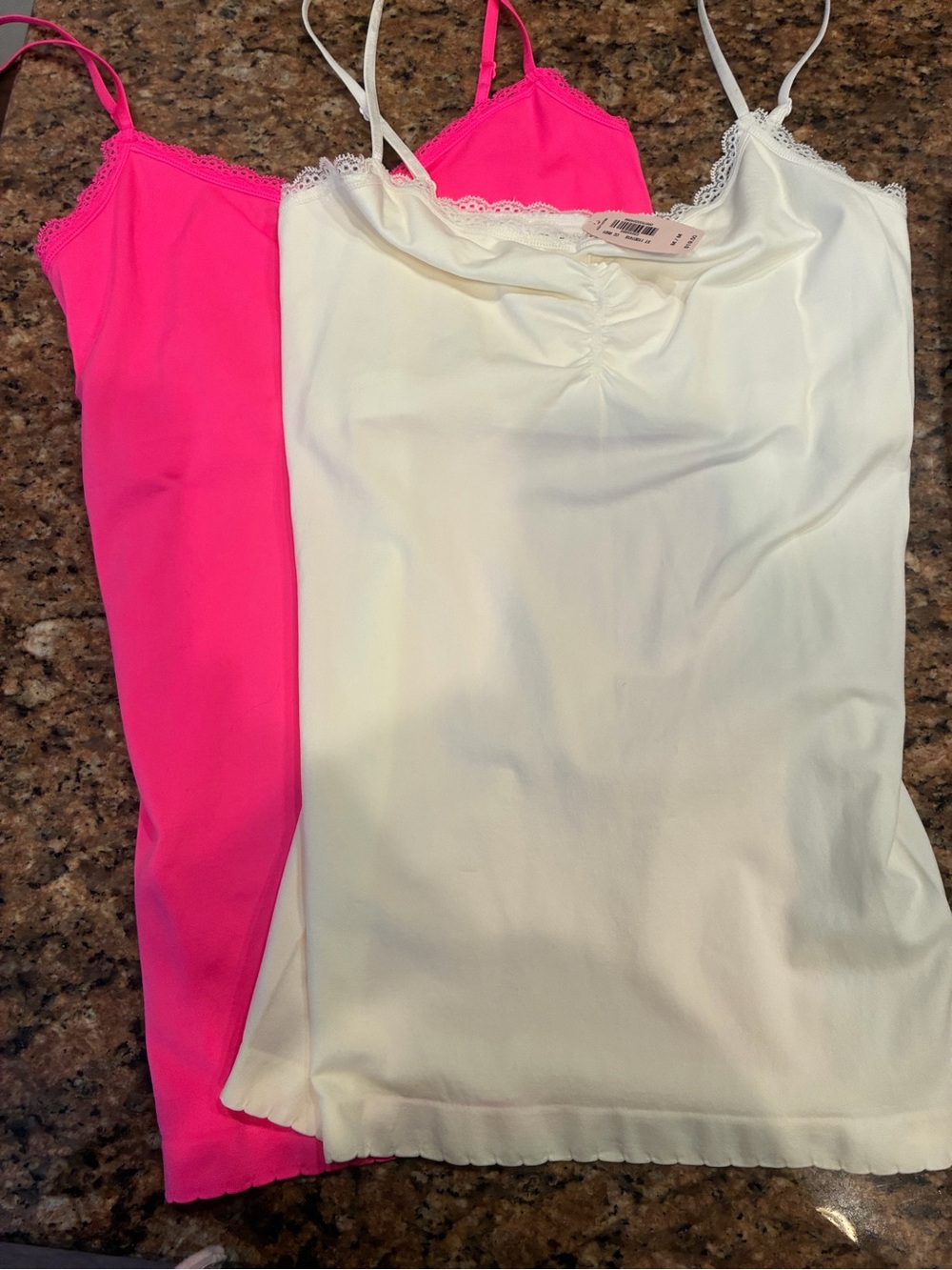 Victoria's Secret Hot Pink and White Lace-Trim Camisole Pair - Picture 1 of 3